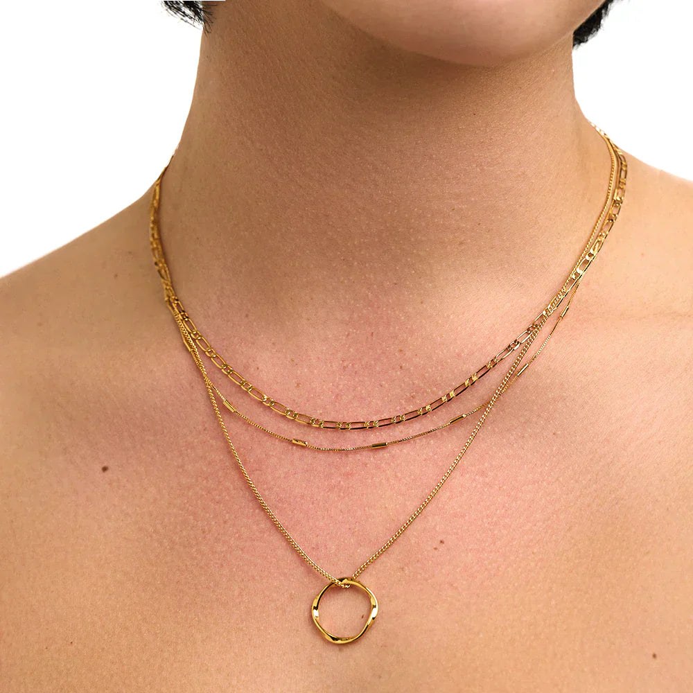 Open Circle Three Row Necklace | Gold